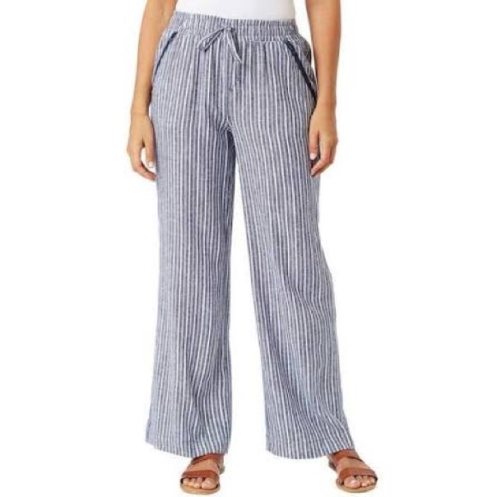 Briggs Linen Blue Striped Wide Leg Pants
